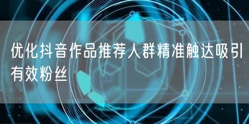 优化抖音作品推荐人群精准触达吸引有效粉丝